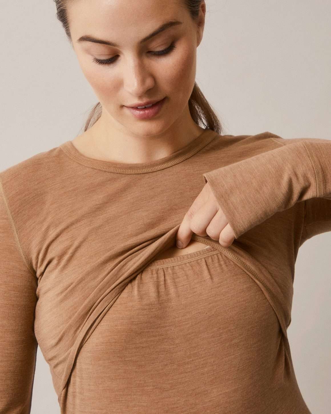 boob design merino wool long sleeve top (brown melange)