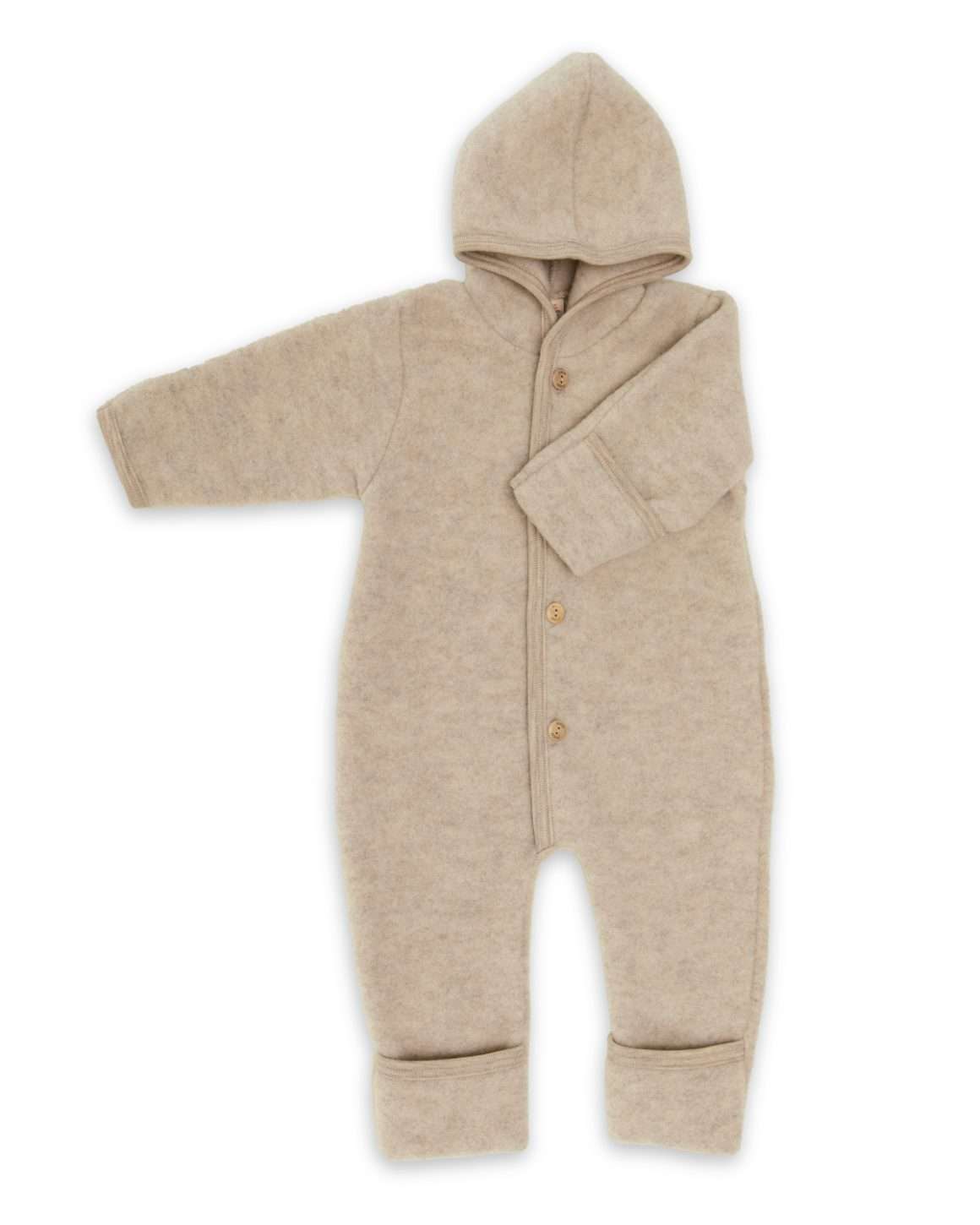 ulldress i ullfleece tykk, 100% merino, ubehandlet ull | hooded overall (farge:sand melange)