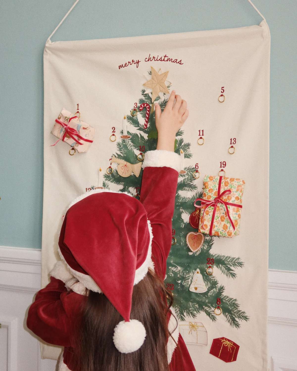 julekalender barn og pakkekalender oppheng 2i1 (farge: juletre seedpearl) ferdig tekst ks101923