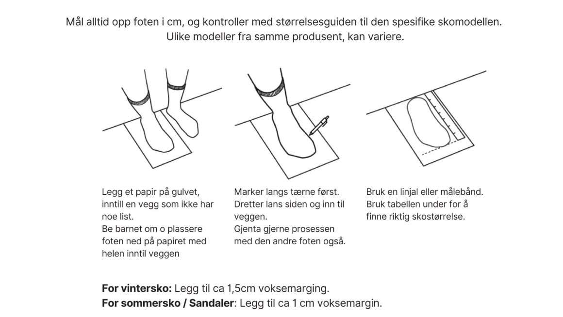 skostorrelse cm barn slik maler du riktig